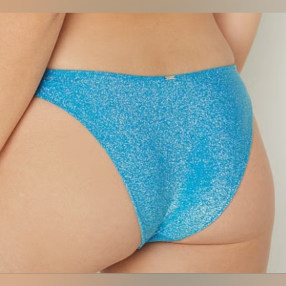 XS S M PINK Swim Brazilian Bikini Bottom Blue Shimmer - Picture 7 of 8